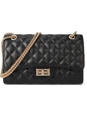 Women Black-i PU Quilted Stylish Crossbody Bags with Chain Strap & Flap Closure